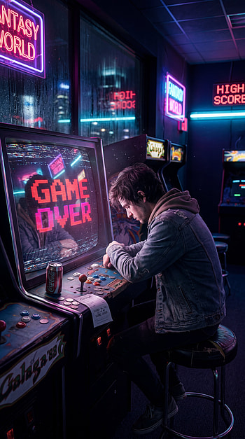 Neon Game Over - Retro Arcade , gamer, neon lights, video game HD phone wallpaper