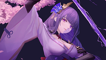 Baal Raiden Shogun With Purple Eyes Hair Genshin Impact HD wallpaper