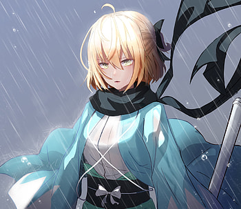 Rain, warrior, sakura saber HD wallpaper