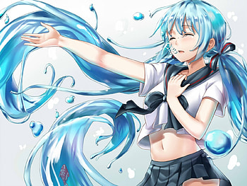 ~Listen To Your Heart~, anime, hatsune miku, fish, vocaloid, bubbles, bottle miku, water HD wallpaper