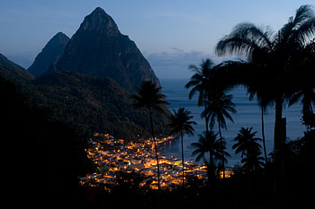 St. Lucia At Night, st lucia, ocean, lights, mountain HD wallpaper