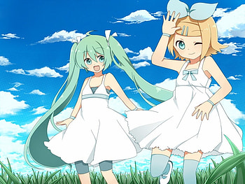 MIKU AND RIN, AND, RIN, KAGAMINE, HATSUNE, MIKU HD wallpaper