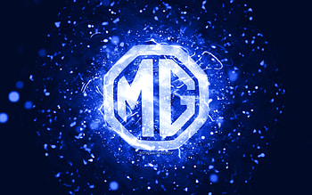 MG dark blue logo, , dark blue neon lights, creative, dark blue abstract background, MG logo, cars brands, MG HD wallpaper