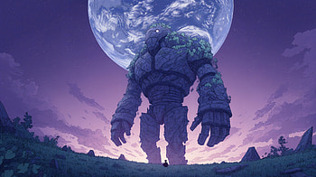 Majestic Giant: A Fantasy Landscape, fantasy, giant, sculpture, landscape, moon, fantasy landscape HD wallpaper