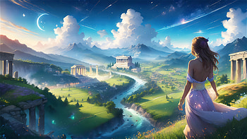 Viridescent Highlands, Anime, landscape, artistic, Dreamy, fantasy, anime landscape, fantasy landscape, fantasy anime HD wallpaper