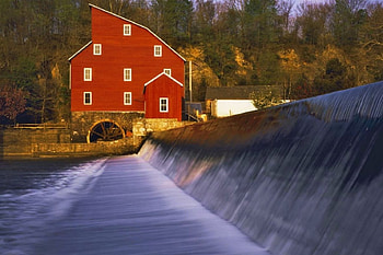 Clinton Mill, Raritan River, New Jersey, leaves, house, trees, colors, autumn, water HD wallpaper