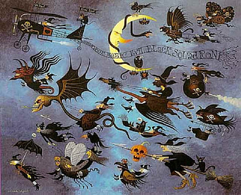 Black Squadron, artwork, abstract, fantasy, broom, cat, witch HD wallpaper