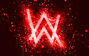 Alan Walker red logo, , Norwegian DJs, red neon lights, creative, red abstract background, Alan Olav Walker, Alan Walker logo, music stars, Alan Walker HD wallpaper