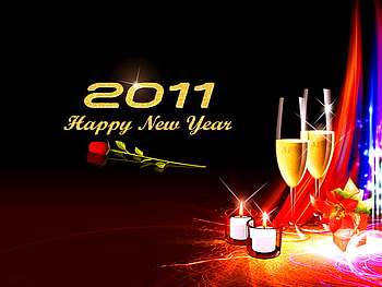 2011 New Year, happy new year, greeting, rose, abstract, candles, wine HD wallpaper