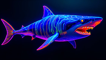 Megalodon: Stunning Ultra Experience, shark, neon, ocean, marine life HD wallpaper