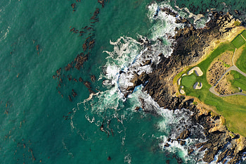Coast, landscape, golf court, aerial view HD wallpaper