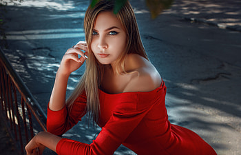 Long Hair Blonde In Red Dress, girls, blonde, red, dress HD wallpaper