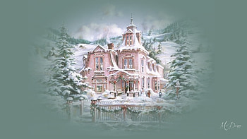 Victorian Winter, winter, gate, house, Victorian, snow, trees, home, collage HD wallpaper