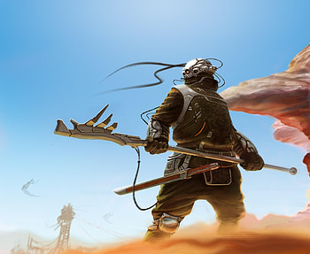 Fantasy, Sky, Sand, Weapon, Cyborg HD wallpaper