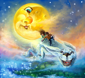 FANTASY MOON, animal, moon, fantasy, sky, stars HD wallpaper