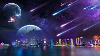 The fall of meteorites in the city, the city, The, of meteorites in, fall HD wallpaper