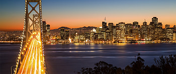 Oakland Skyline, Bay Bridge view, San Francisco cityscape, Night lights HD wallpaper