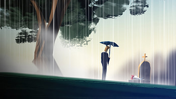 Man With Umbrella In Rain At Graveyard, umbrella, graveyard, artist, artwork, art, digital-art, ai, artstation HD wallpaper