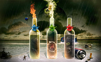 ATTACK ON A NEW WORLD, giants, art, new world, digital, fantasy, abstract, attack, bottles, glass, , fantasy art HD wallpaper