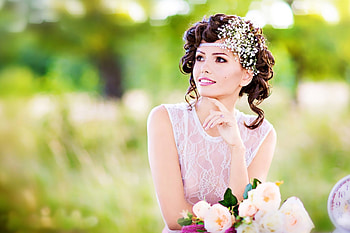 Beauty, bokeh, eyes, girl, woman, lady, wedding, face, flowers, happy, bride, female HD wallpaper
