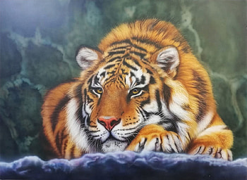 The Tiger is resting, animal, cat, painting, tiger HD wallpaper