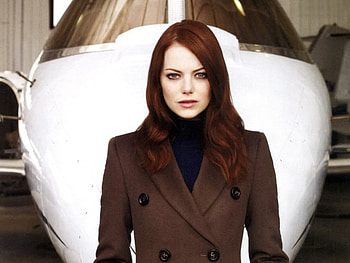 Emma Stone, plane sight, brown coat, stone, emma, red hair, redhead HD wallpaper