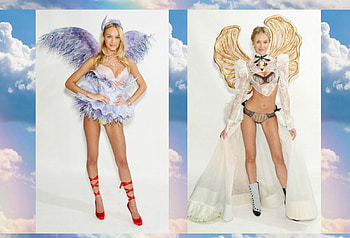 Candice Swanepoel, blue, blonde, collage, beauty, feather, cloud, golden, wings, white, girl, shoe, woman, cehenot, rainbow, red, sky, victoria s secret HD wallpaper