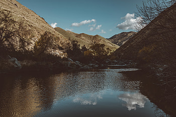 Landscape, Nature, Stones, Mountains, Lake, Branches HD wallpaper