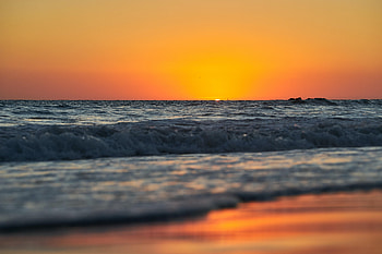 Nature, Sunset, Sea, Waves, Beach, Horizon HD wallpaper