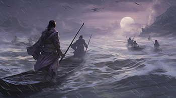 Through stormy waters, AI Art, Anime, samurai, anime samurai HD wallpaper