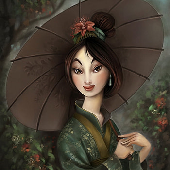 Mulan, artwork, umbrella, abstract, fantasy, oriental HD wallpaper