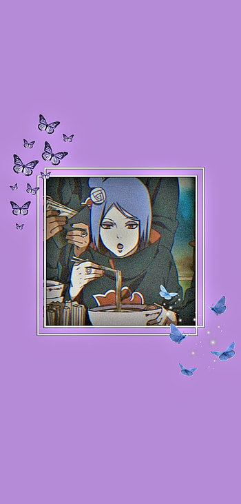 Konan, naruto, ramen, paper, Akatsuki, purple, butterfly's, anime HD phone wallpaper