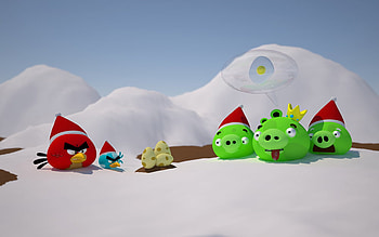 happy angry birds day, nice cute, games, colorful, digital, birds, pigs, snow, funny HD wallpaper