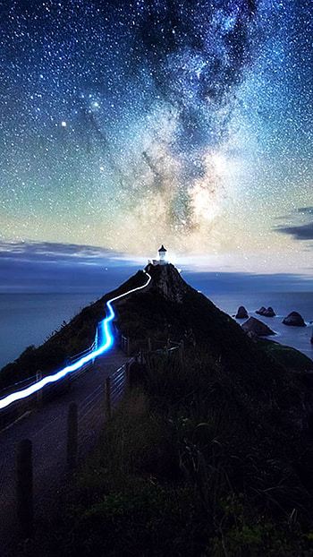 Road to the Lighthouse, lighthouse, hill, coast, light, man made, path HD phone wallpaper