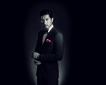 Godfrey Gao, black, asian, costume, man, red, actor, male HD wallpaper