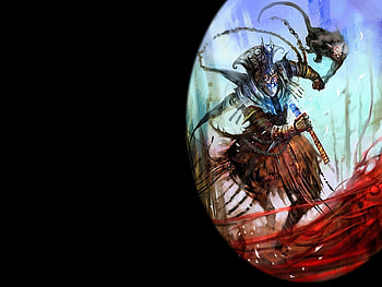 Fantasy, blue, art, red HD wallpaper