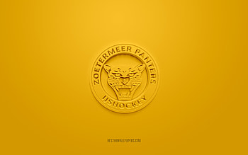 Zoetermeer Panthers, creative 3D logo, yellow background, BeNe League, 3d emblem, Dutch hockey Club, Netherlands, 3d art, hockey, Zoetermeer Panthers 3d logo HD wallpaper