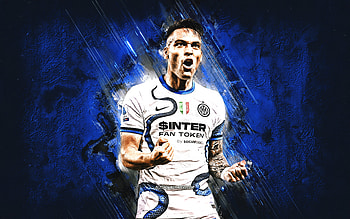 Lautaro Martinez, FC Internazionale, Inter Milan, blue stone background, Lautaro Martinez art, Argentine soccer player, football HD wallpaper