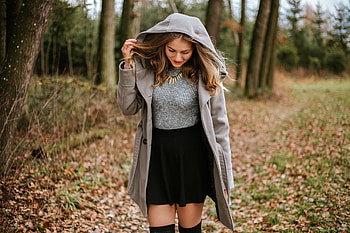 Michaela Schimboeck, pretty, brunette, hoot, hot, girl, long hair, legs, babe, outdoor, forest HD wallpaper