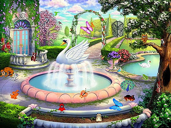 Swan, butterflies, birds, abstract, cats, pond HD wallpaper