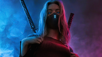 Girl Glowing Eyes Two Swords , neon, warrior, sword, artist, artwork, digital-art HD wallpaper