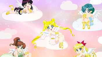 Preview sailor moon, girls, clouds, smiles, angels, wings HD wallpaper