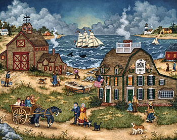 Safe Harbor Inn F1, dog, ship, horse, art, landscape, feline, cat, beautiful, artwork, scenery, wide screen, inn, painting, equine, canine, harbor HD wallpaper