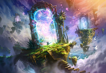 Fantasy, Art, Rocks, Steps, Warrior, Portal HD wallpaper
