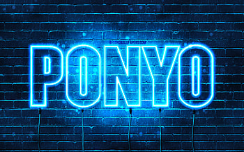 Happy Birtay Ponyo, , blue neon lights, Ponyo name, creative, Ponyo Happy Birtay, Ponyo Birtay, popular japanese male names, with Ponyo name, Ponyo HD wallpaper