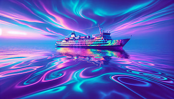 Ferry Voyage in Surreal Purple Ocean -, ferry, ship, ocean, aurora borealis HD wallpaper