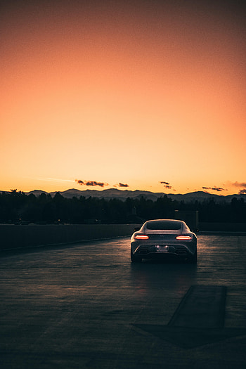 Sunset, Cars, Lights, Road, Car, Lanterns, Grey, Mercedes HD phone wallpaper