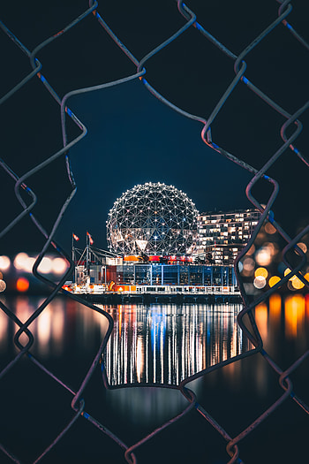 Cities, Architecture, Canada, Night City, City Lights, Fence, Vancouver HD phone wallpaper