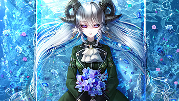 Blue Eyes Demon Horns Anime Girl Anime Girl HD wallpaper