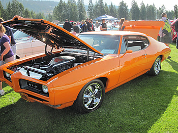 1968 Pontiac GTO, Pontiac, black, graphy, green, grass, tires, orange HD wallpaper